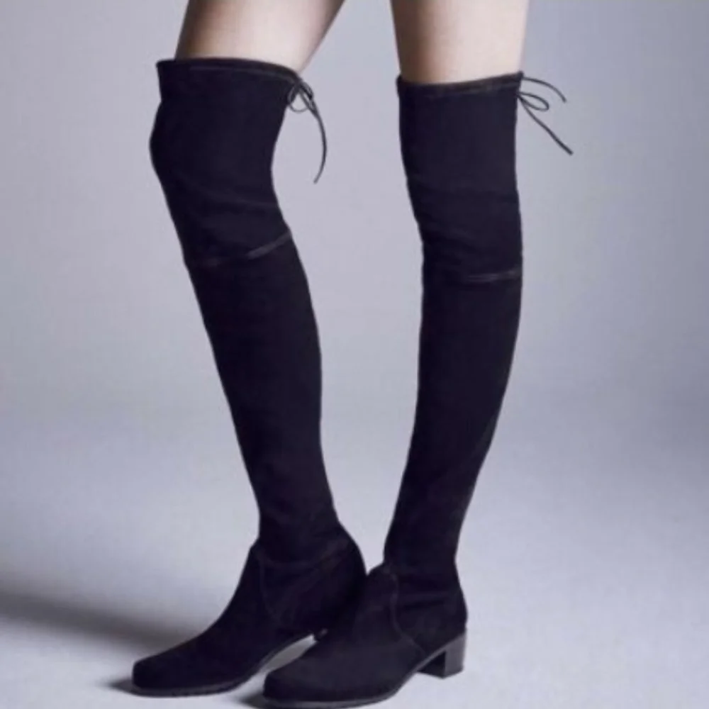 STUART WEITZMAN Tieland Over-The-Knee Boots Black Suede Womens 6 OTH Block Heel